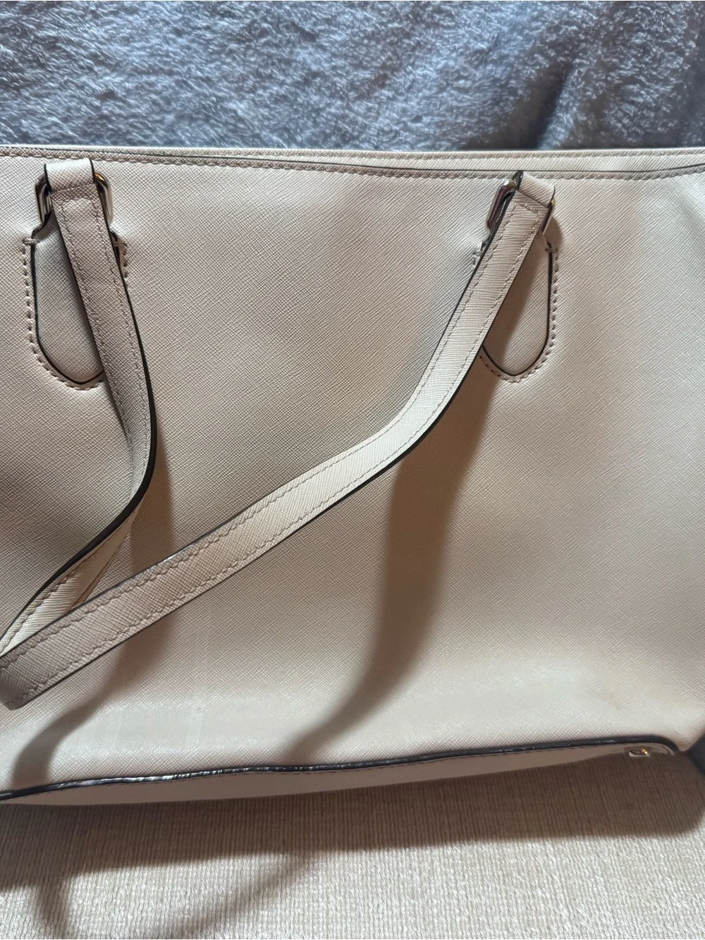 kate spade Cream Saffiano Leather Tote with Gold Plaque